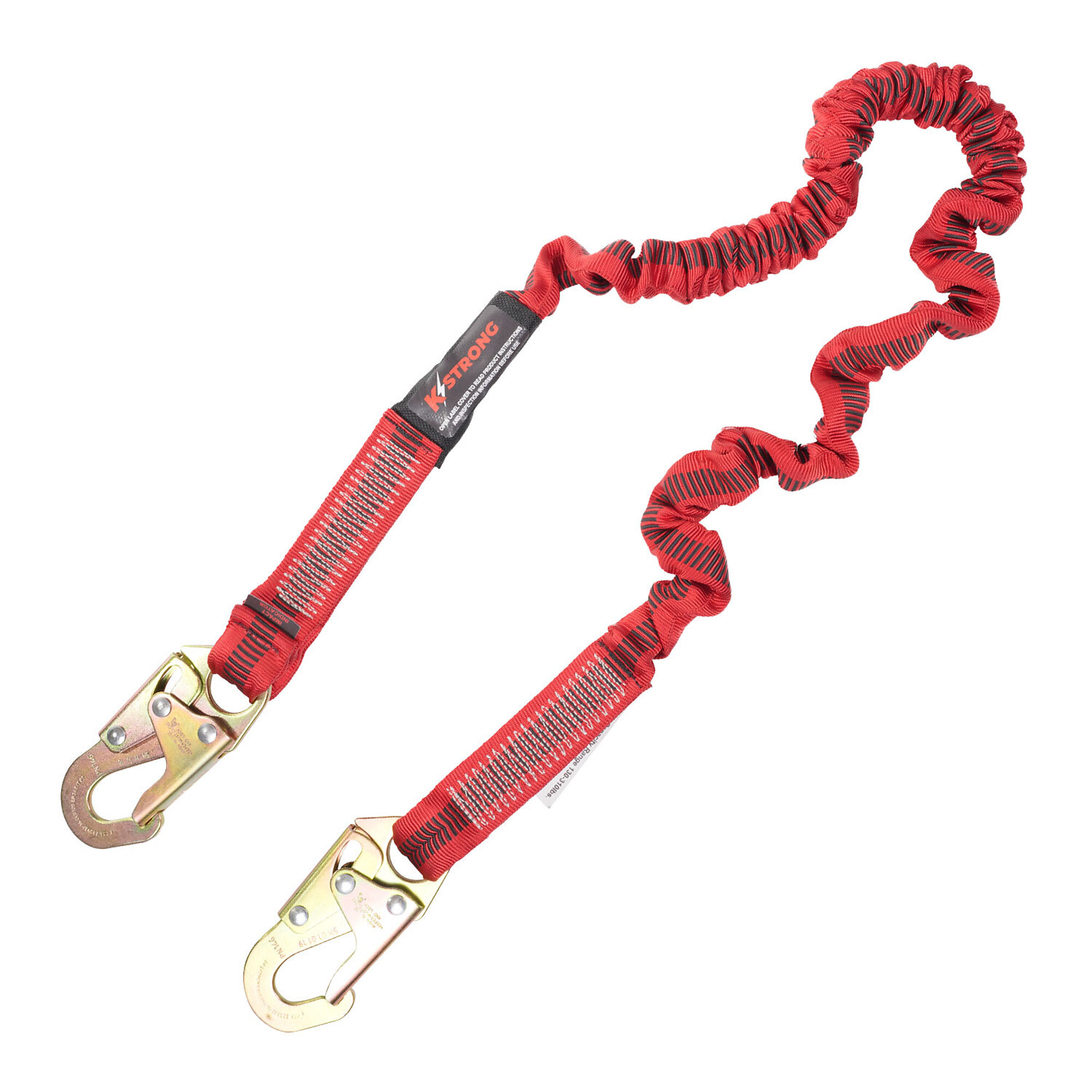KStrong Shock Absorbing Lanyard — 4.5ft. to 6ft., Elasticated Design, Snap Hooks, ANSI Compliant, Model# UFL206101